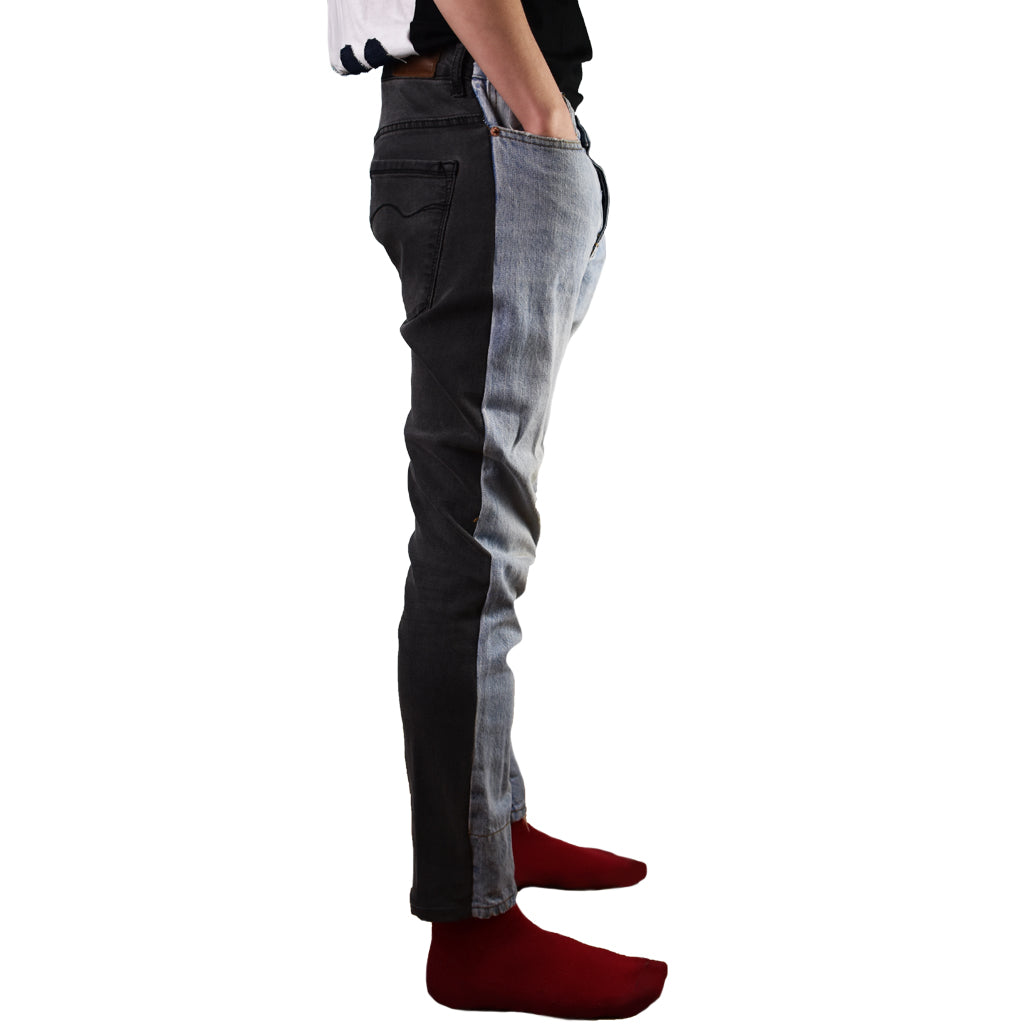 2 Tone Blue x Black Vintage Denim Jeans trippy hippy side view