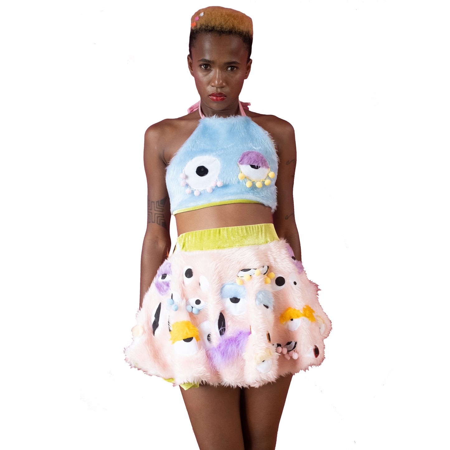 What U Lookin' At Pink Furry Eye Skirt on model