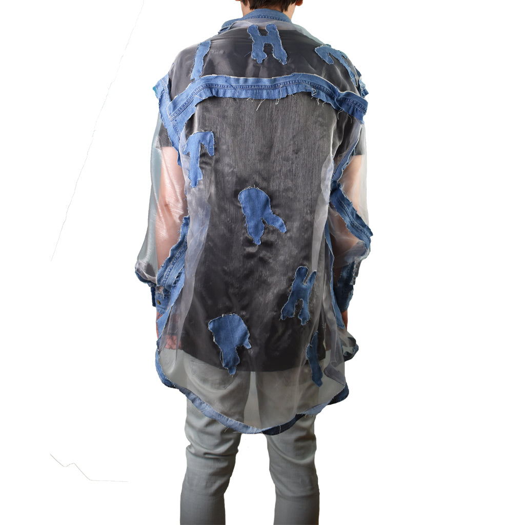 Trippy Scattered Transparent Denim Long Sleeveback view on model