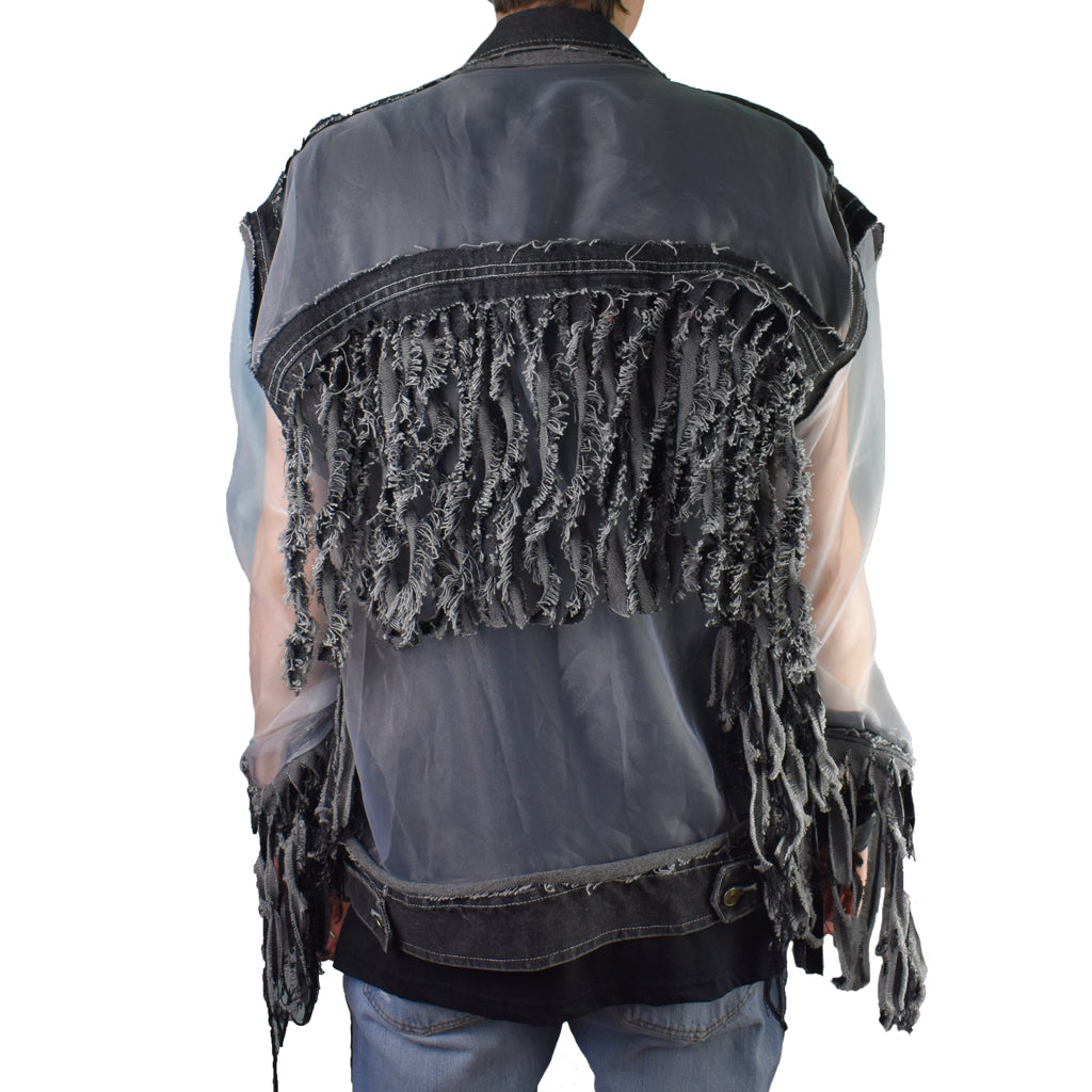 Biker Sleeve Oversized Denim Jacket Back View Trippy Hippy