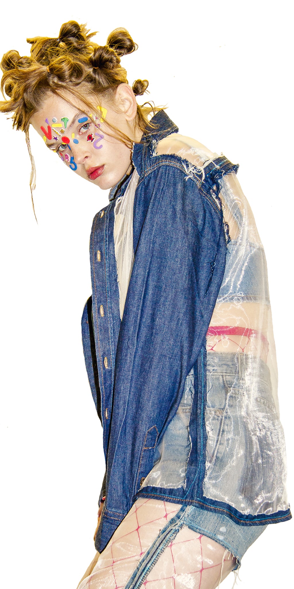 Trippy Transparent Denim Long Sleeve on female mode side view