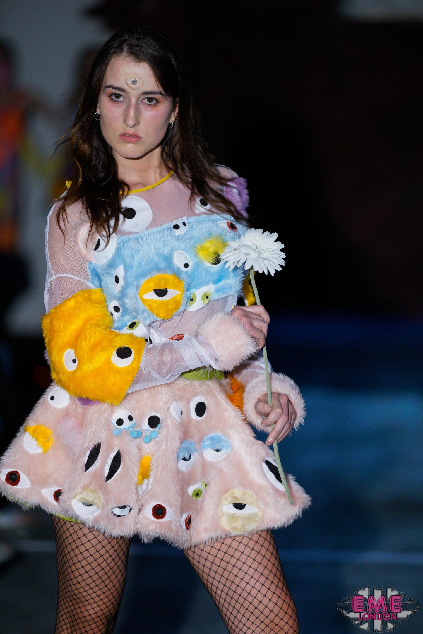 Trippy Fuzzy Eye Sweater on runway model with third eye