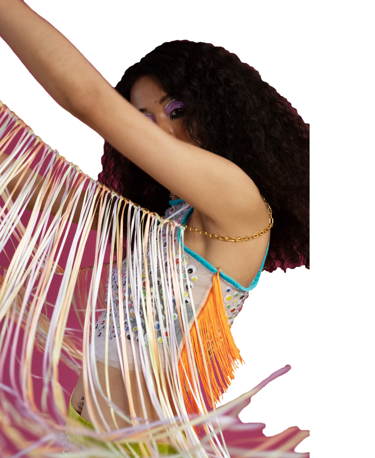 Rainbow Ribbon Wings Close up movement view on model