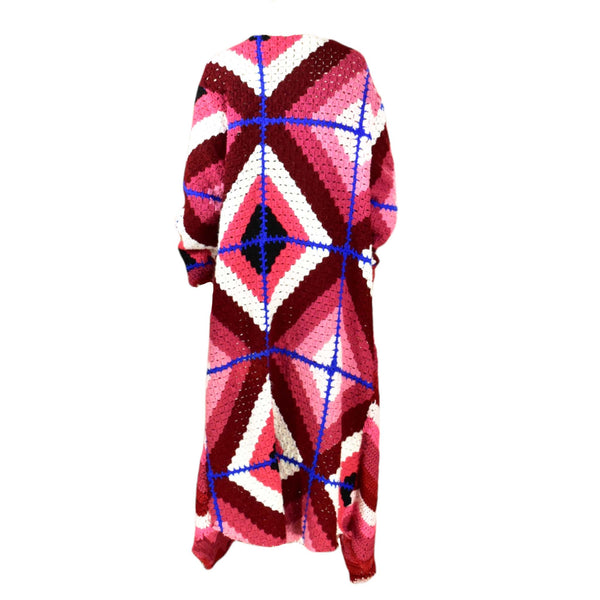 Psychedelic Budding Romance Patterned Maxi Crochet Cardigan