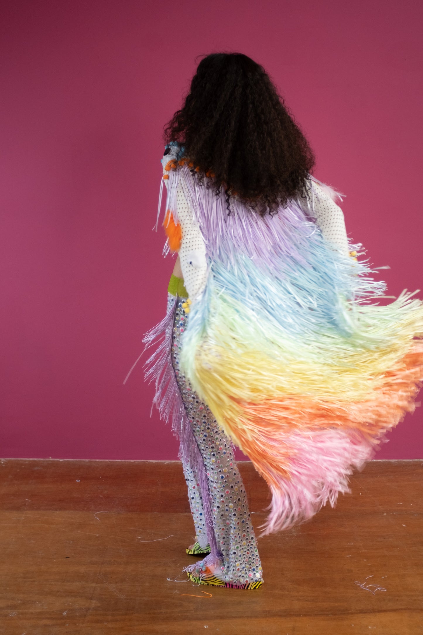 Who Killed Rainbow Bright Fringe Jacket back view model dancing