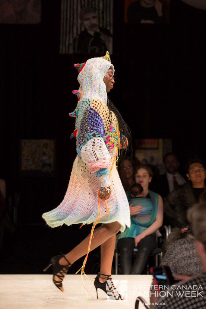 Dinosaur Sweater Dress Trippy Hippy Couture Crochet Runway Side View