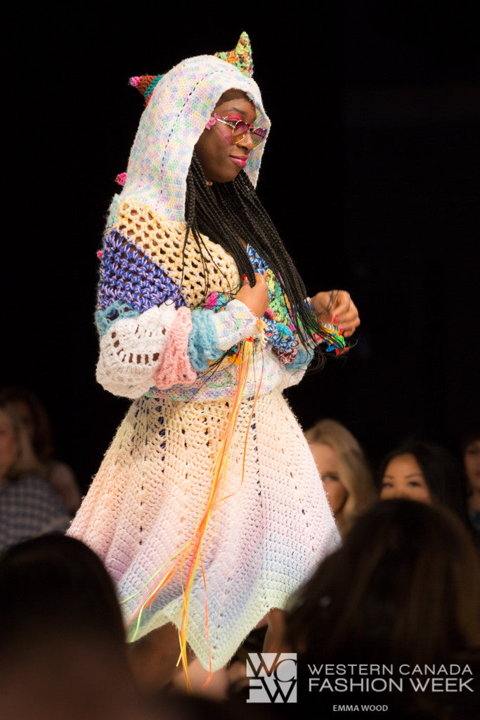 Dinosaur Sweater Dress Trippy Hippy Couture Crochet Fashion Show Close Up