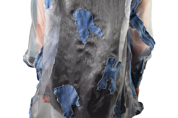 Trippy Scattered Transparent Denim Long Sleeve close up view