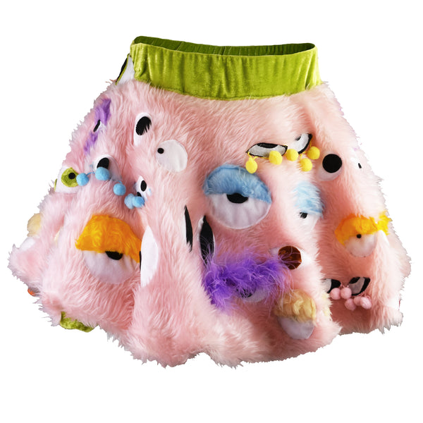 What U Lookin' At Pink Furry Eye Skirt side view