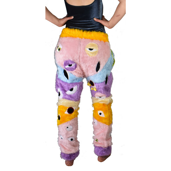 Chillin With All Eyes Blazin Furry Eye Trousers back view on girl model