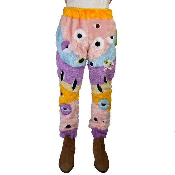 Chillin With All Eyes Blazin Furry Eye Trousers front view trippy hippy