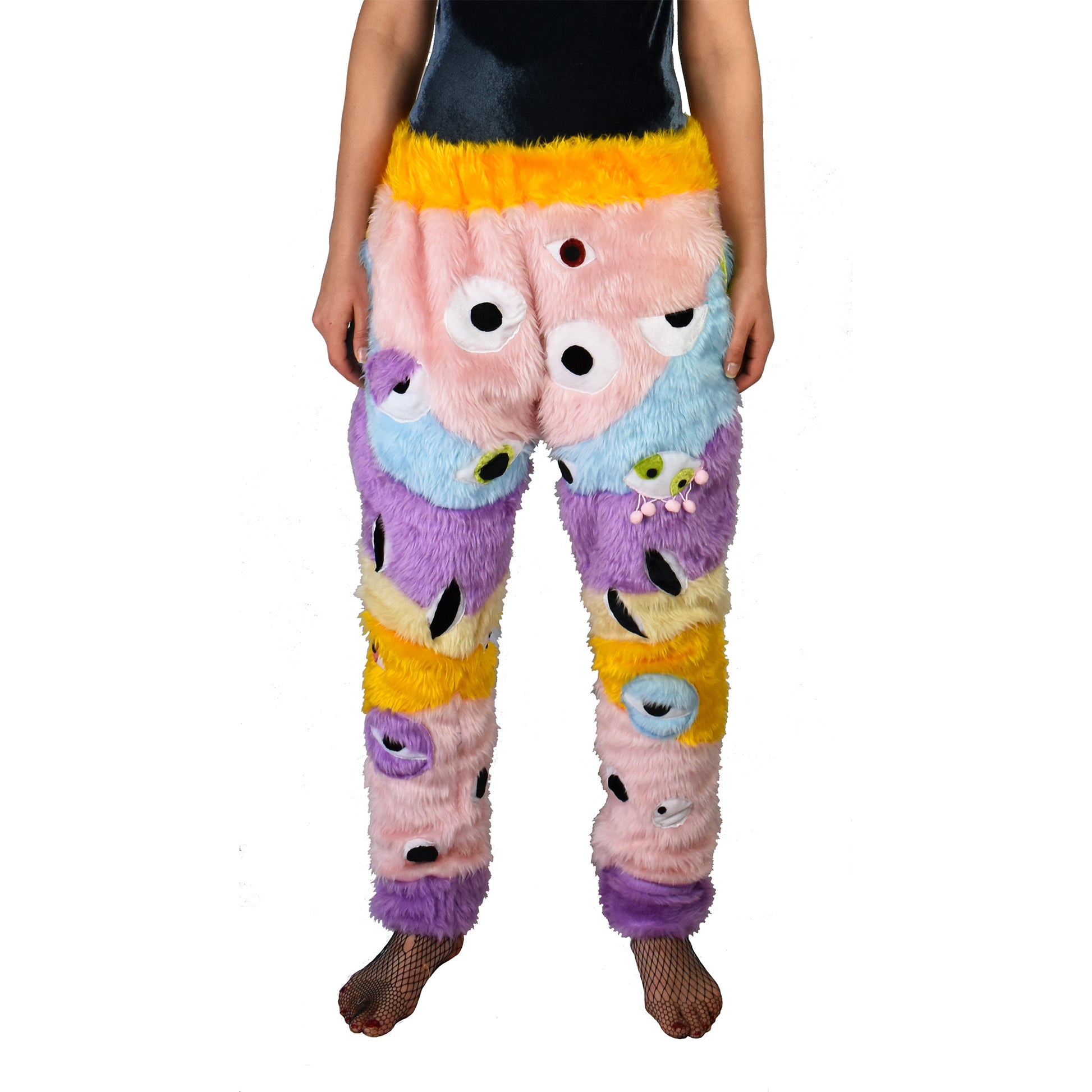 Chillin With All Eyes Blazin Furry Eye Trousers front view on girl model