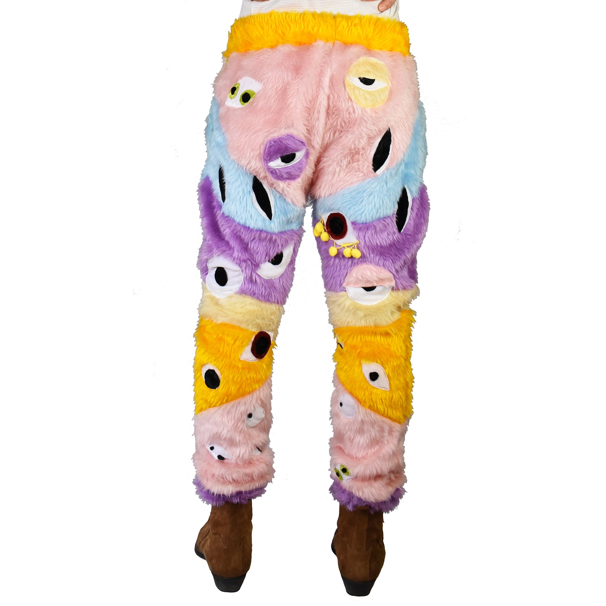 Chillin With All Eyes Blazin Furry Eye Trousers back view on male model