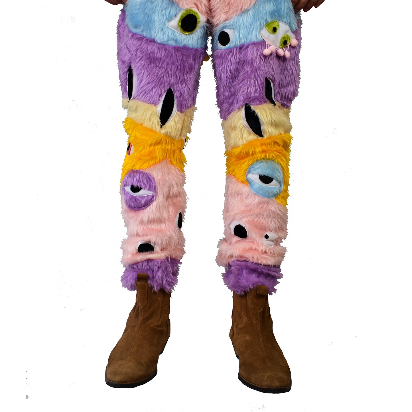 Chillin With All Eyes Blazin Furry Eye Trousers close up of detailing