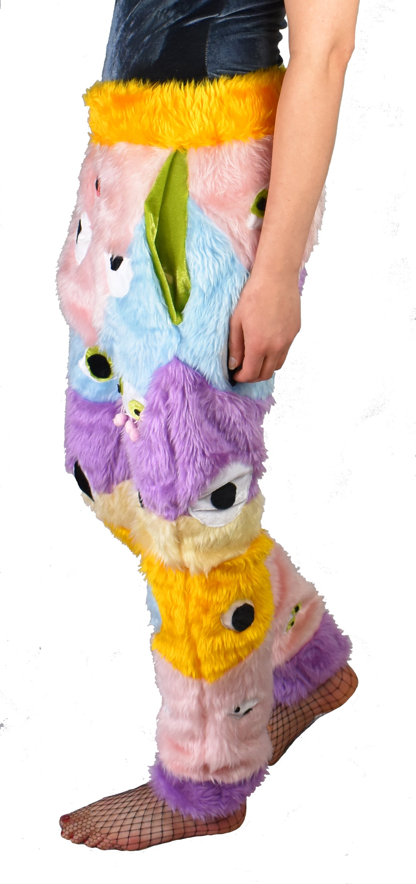 Chillin With All Eyes Blazin Furry Eye Trousers side view on girl model