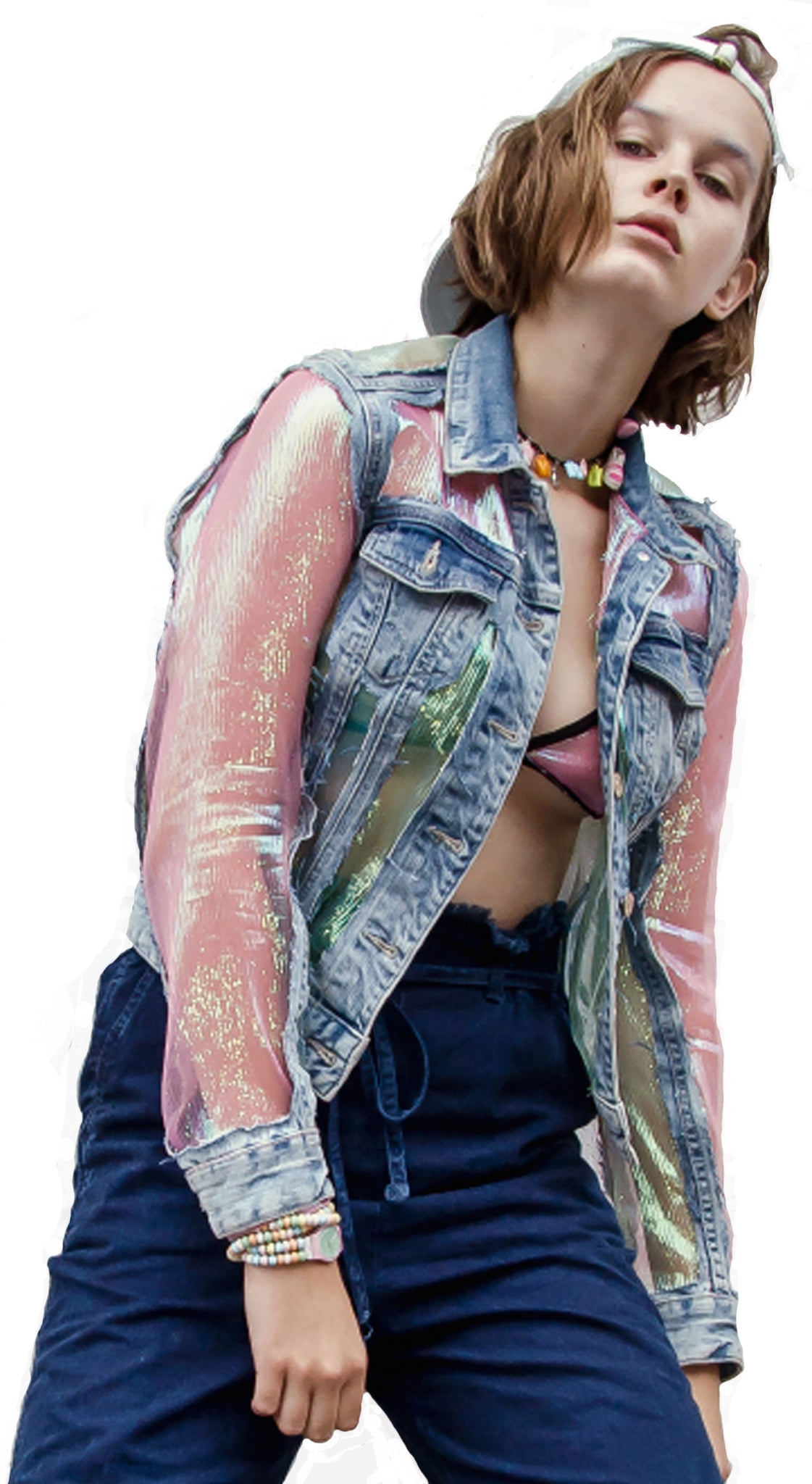 Trippy Hippy Unicorn Iridescent Jacket On Model