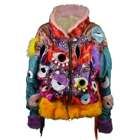 Trippy Patchwork Bomber Jacket Front Closed