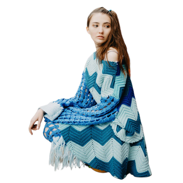 Blue For You Crochet Oversized Sweater With Skirt and Tie Up Tights