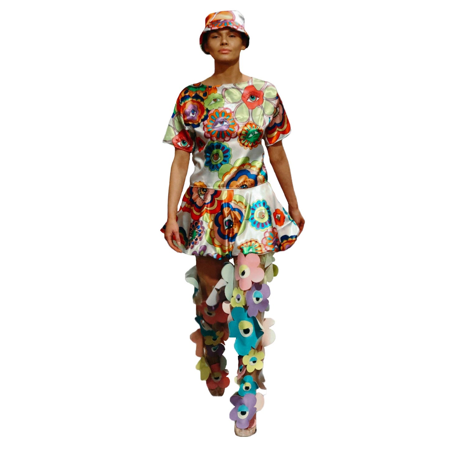 Flower Eye Gurl Psychedelic Print Circle Skirt