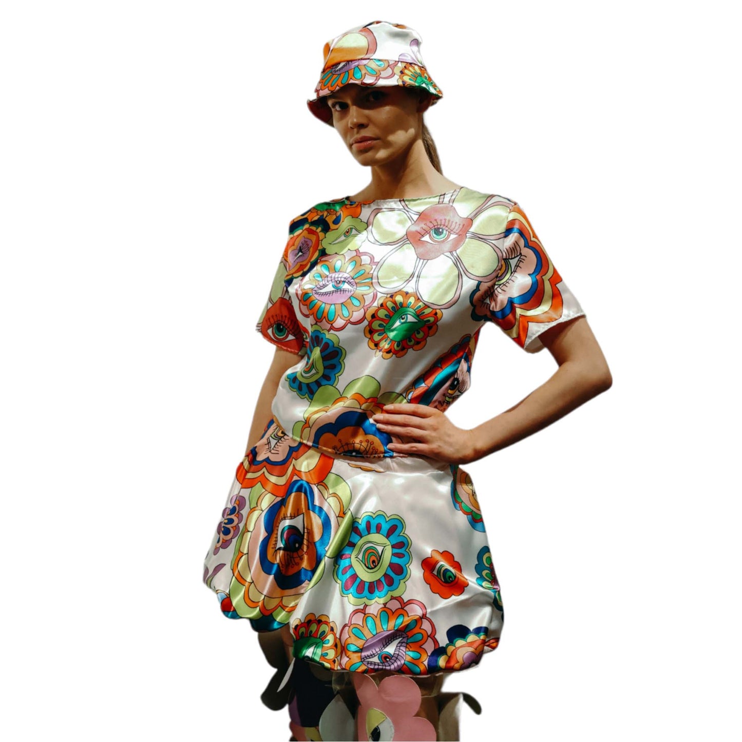 Flower Eye Gurl Psychedelic Print Circle Skirt