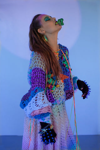Dinosaur Sweater Dress Trippy Hippy Couture Crochet photoshoot