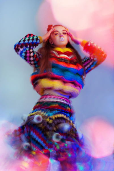 Free The Mind rainbow crochet trippy psychedelic sweater