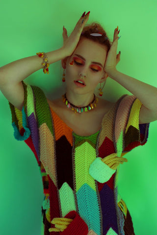 Fake Food Shirt Dress trippy crochet rainbow dress fries