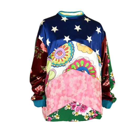 Eye See You Patchwork Long Sleeve Sweatshirt