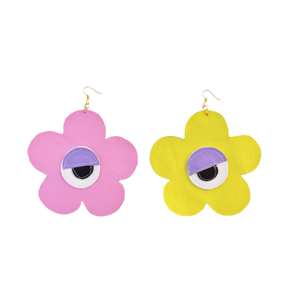 Eyeballing Behavior Yellow/Pink Flower Eye Earrings